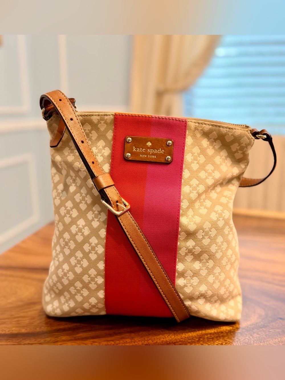 Kate Spade New York Canvas Crossbody Bag | Pink & Red Stripe GUC - Picture 12 of 12